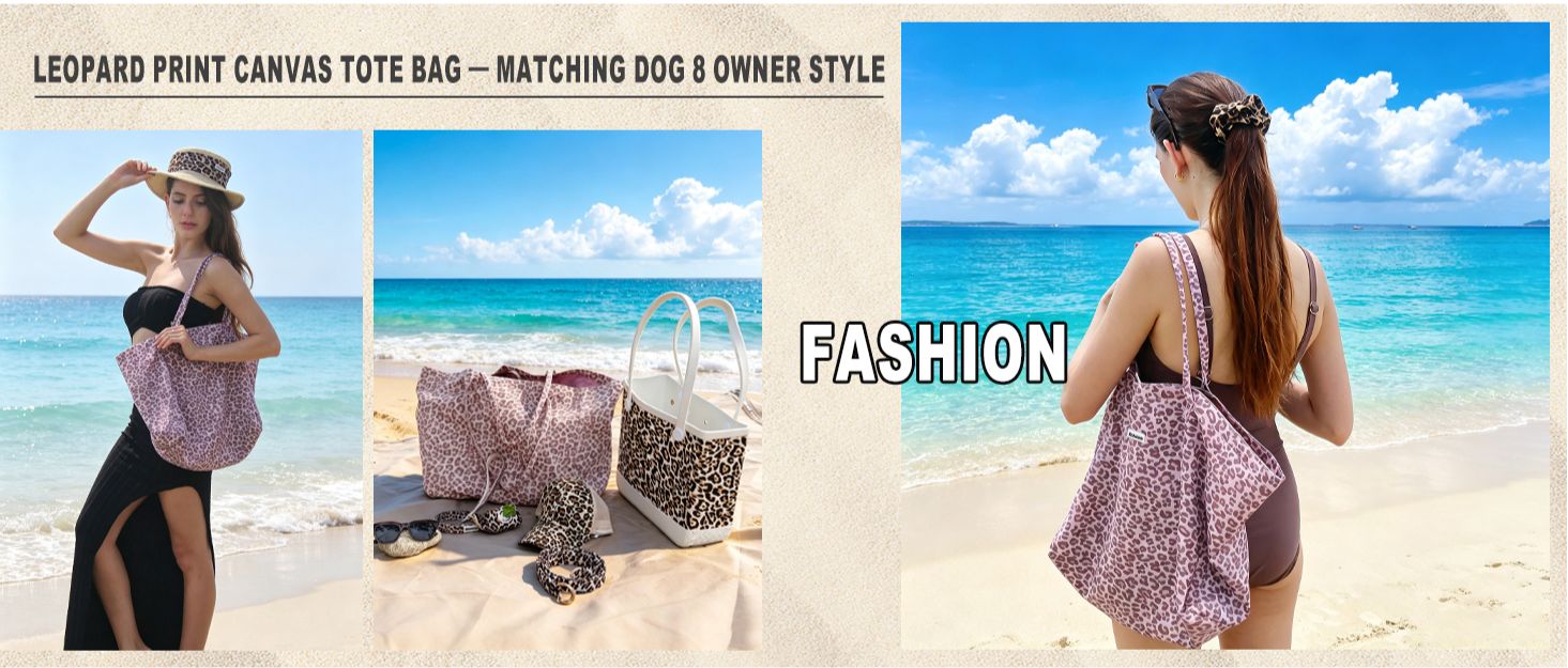 Leopard tote bag for women inspired by matching lifestyle moments shared with their dogs.