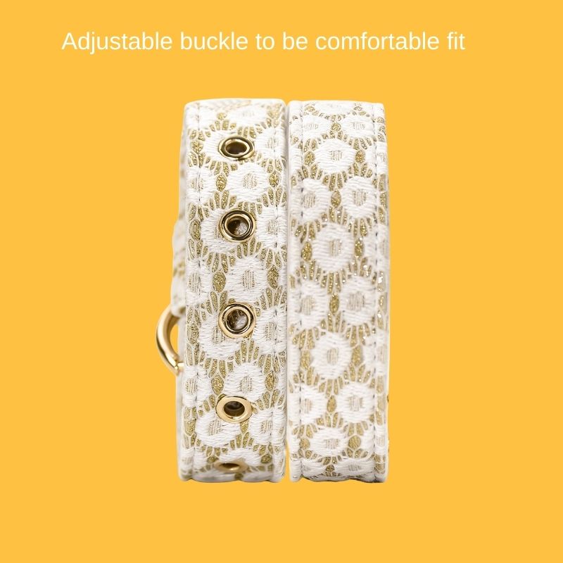 Side view of floral briliance women belt showing fit and comfort within a coordinated dog and owner matching system