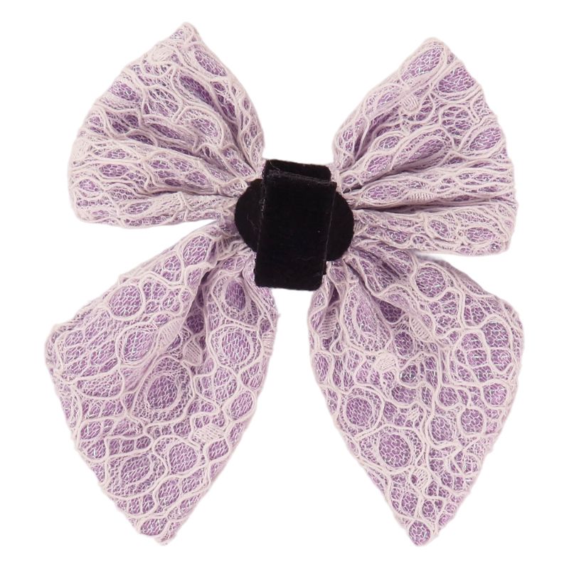 lavender lace dog bow tie collar designed to match the harness and owner accessories in a coordinated system