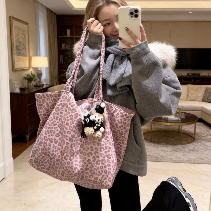 Sac fourre-tout en toile imprimé léopard - Style assorti chien et maître