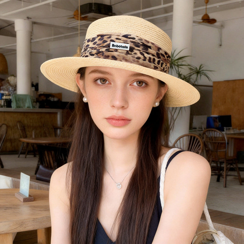 Chapeau de paille imprimé léopard - Style assorti chien et maître