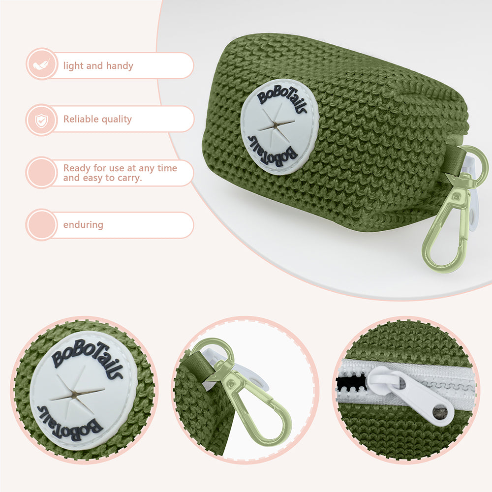 Bobotails Sweater stylish collection squeeze pouch holder lightweight pouch with zipper to hold waste bags and Carabiner on the leash backpack harness 