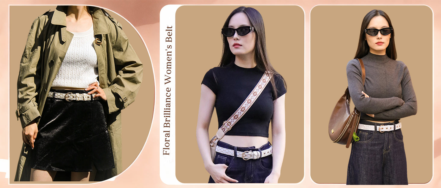 Bobotails floral brilliance dog owner lifestyle for dog and owner women's belt and cresent shoulder bag