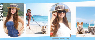 Bobotails leopard print tote bag,matching dog harness leash set and straw hat ,sunglasses