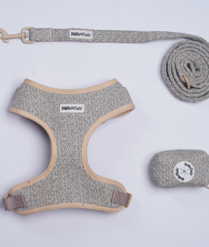 Chunky knitted Dog harness, leash, and  matching dog poop bag holder 