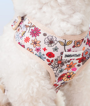 Flower Printed custom harness for dogs as part of a complete dog and owner matching accessory set