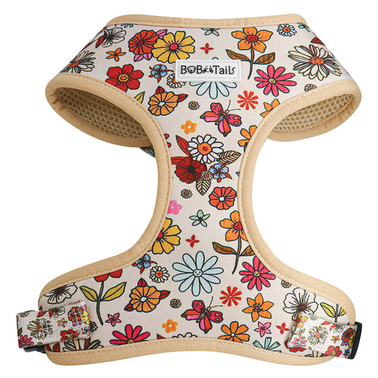 Flower Printed dog harness as part of a complete dog and owner matching accessory set