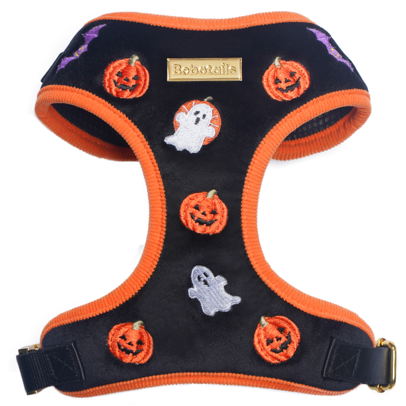 Halloween dog vest harness with pumpkins and ghosts embroidery for all breeds dogs