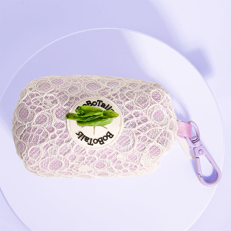Lavender lace trash bag holder  matching Lavender lace harness and owner accessories for daily dog walks
