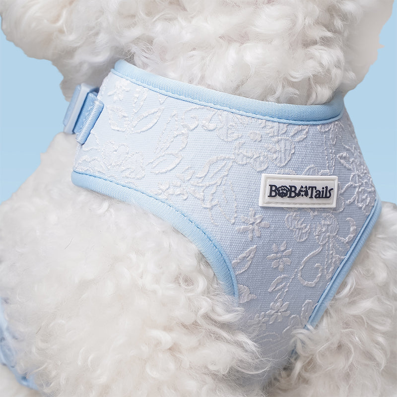 Morning glory blue floral dog harness no pull – Bobotails