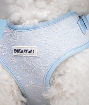Side view of Morning Glory non pull dog harness showing fit and comfort within a coordinated dog and owner matching system