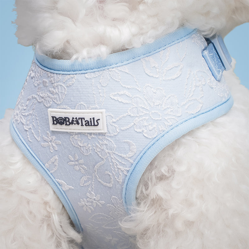 Side view of Morning Glory non pull dog harness showing fit and comfort within a coordinated dog and owner matching system