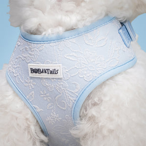 Side view of Morning Glory non pull dog harness showing fit and comfort within a coordinated dog and owner matching system