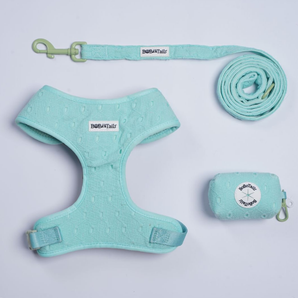 Ensemble harnais et laisse 3 pièces en soie brodée pour chien – Pack de luxe assorti