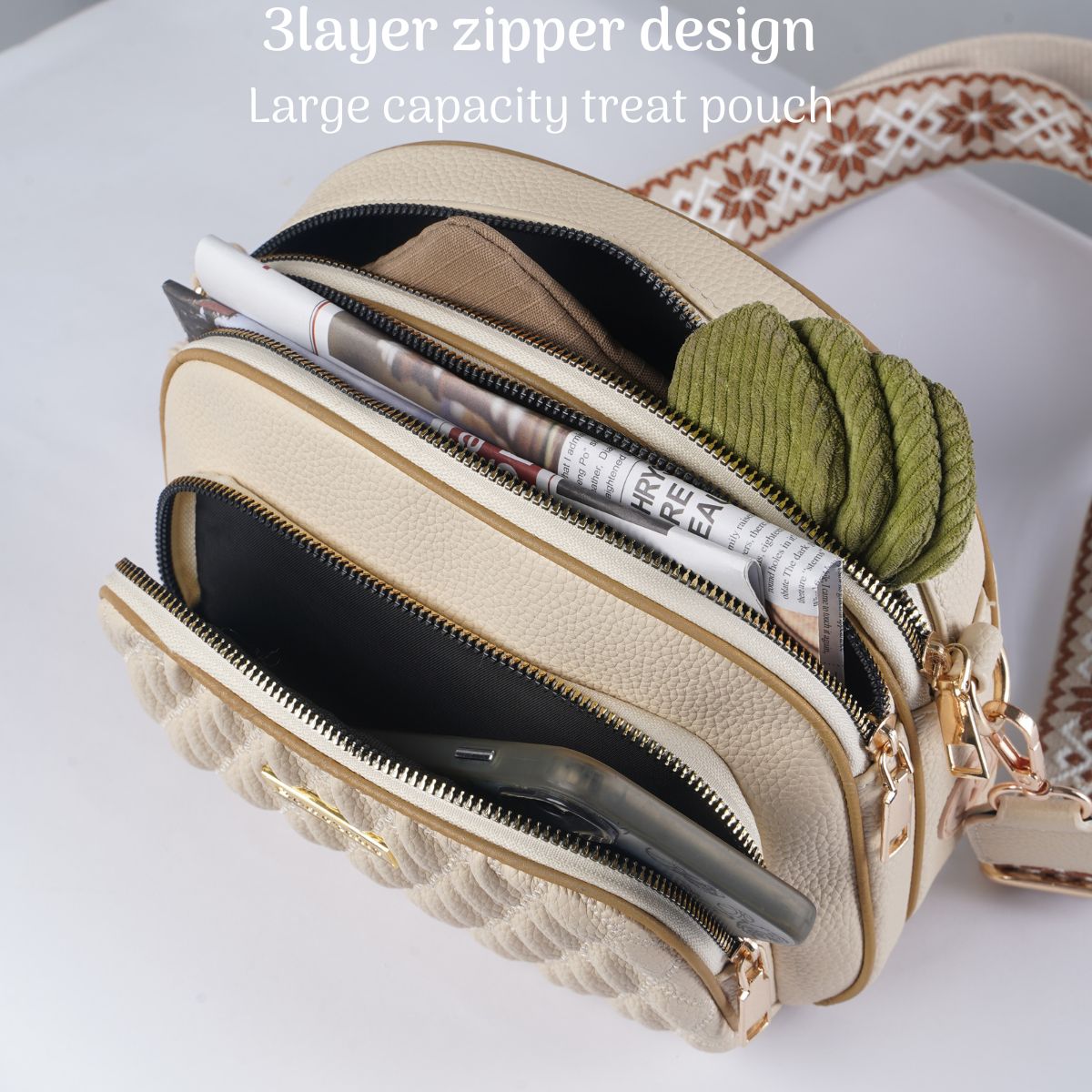 Side view of dog walking bag showing fit and comfort within a coordinated dog and owner matching system