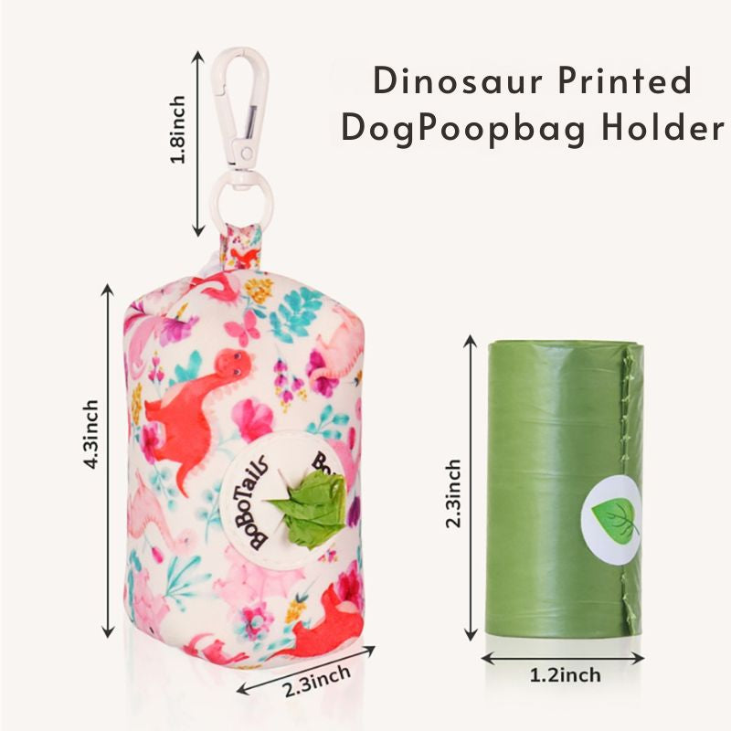 dinosaur printed  poop bags for dogs holder matching the harness and owner accessories for daily dog walks