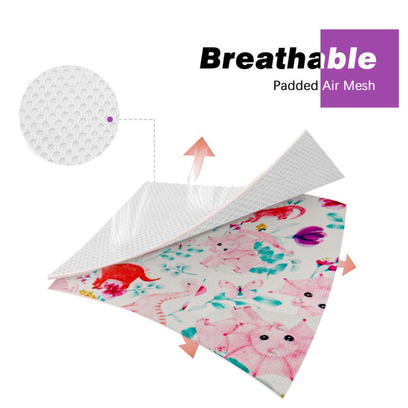 Breathable padded air mesh with a dinosaur printed  pattern on a white background