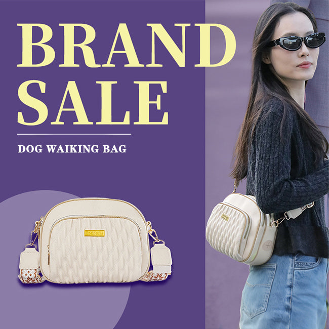 Dog walking bag designed to coordinate with lavender lace dog and owner matching accessories