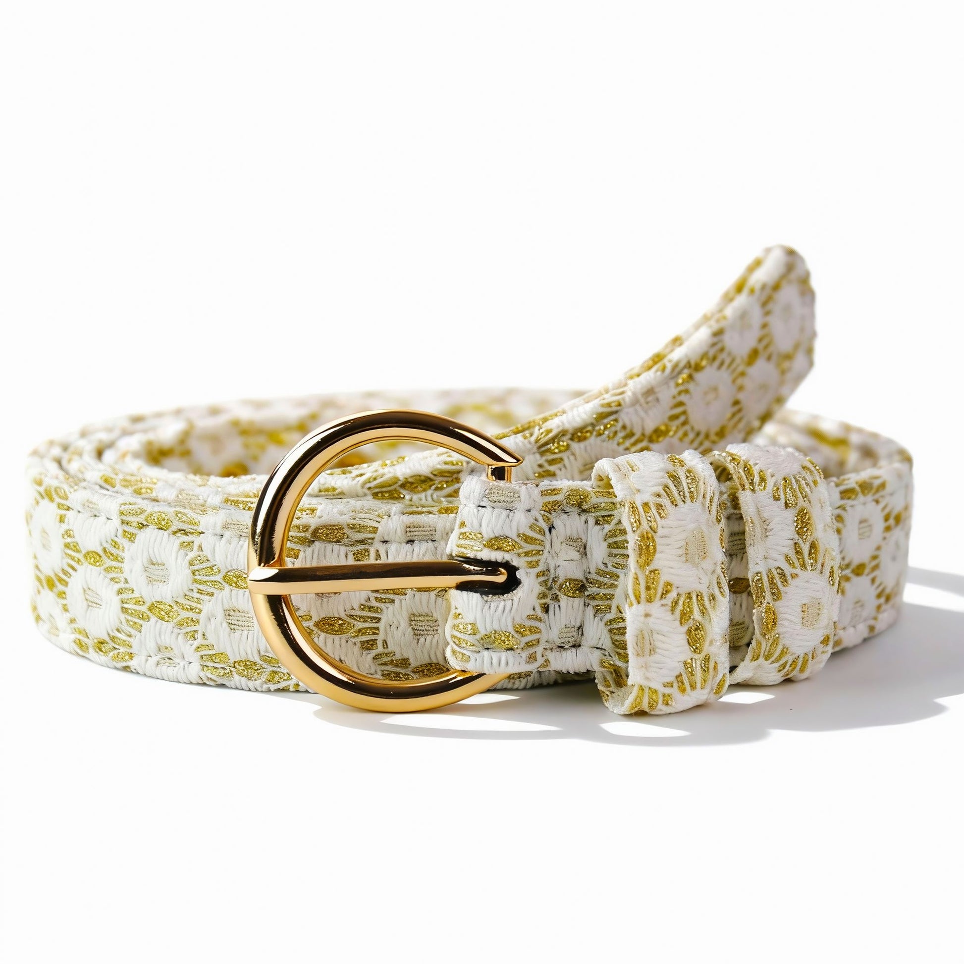 Women's belt matching dog harness set with Floral Brilliance embroidery for coordinated owner-pet look
