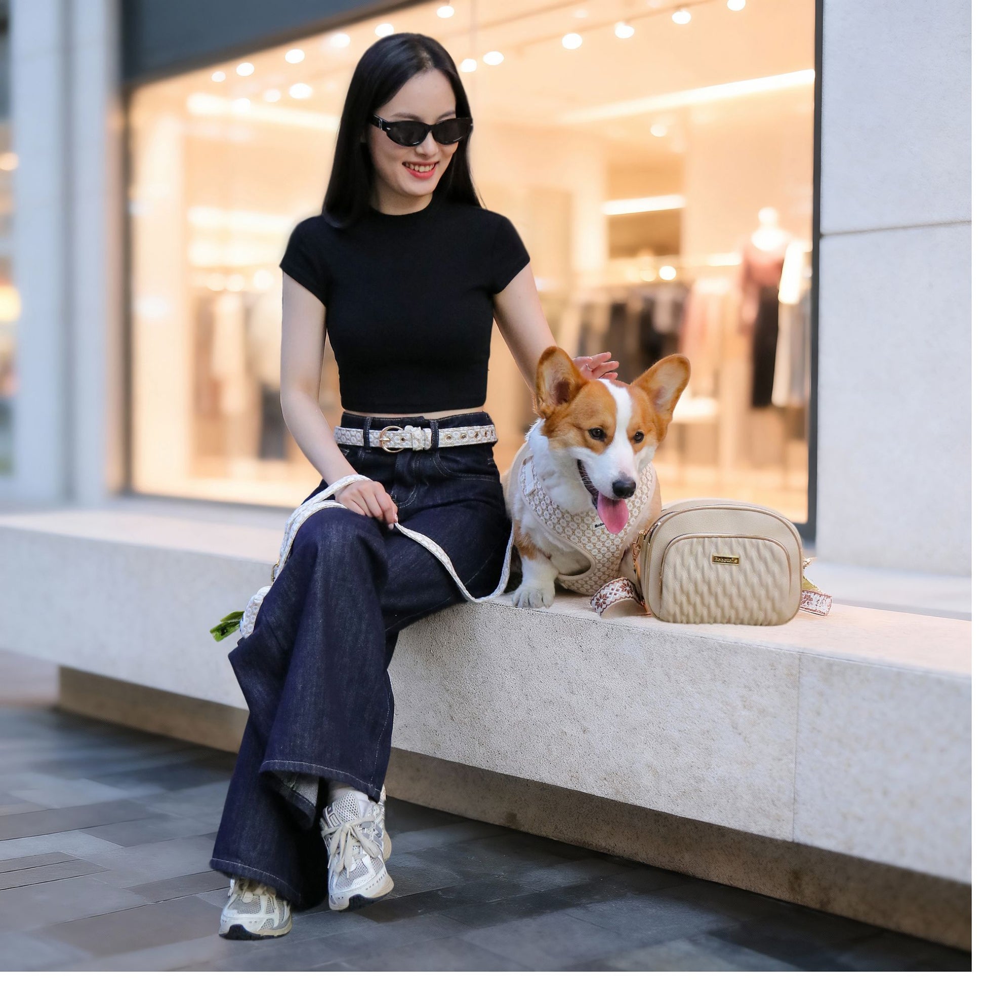 floral brilliance women's belt bag  designed to match the harness and owner accessories for modern pet parents