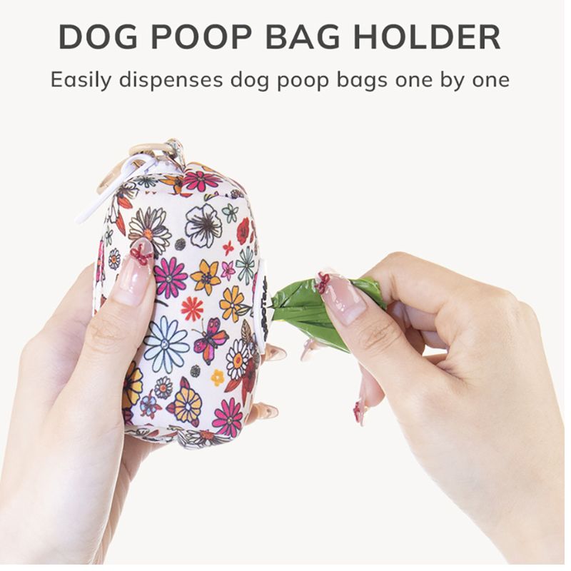 flower printed dog poop bag holder for leash matching the  harness and owner accessories for daily dog walks