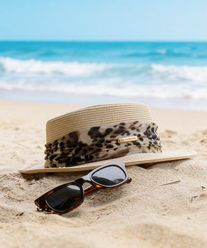 Bobotails leopard print sun hat and sunglasses — matching beach look for dog moms, every moment together