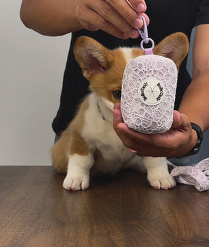 Bobotails Beautify of Lace collection Poop bag Holder pet lightweight pouch with zipper to hold waste bags and Carabiner on the leash backpack harness 